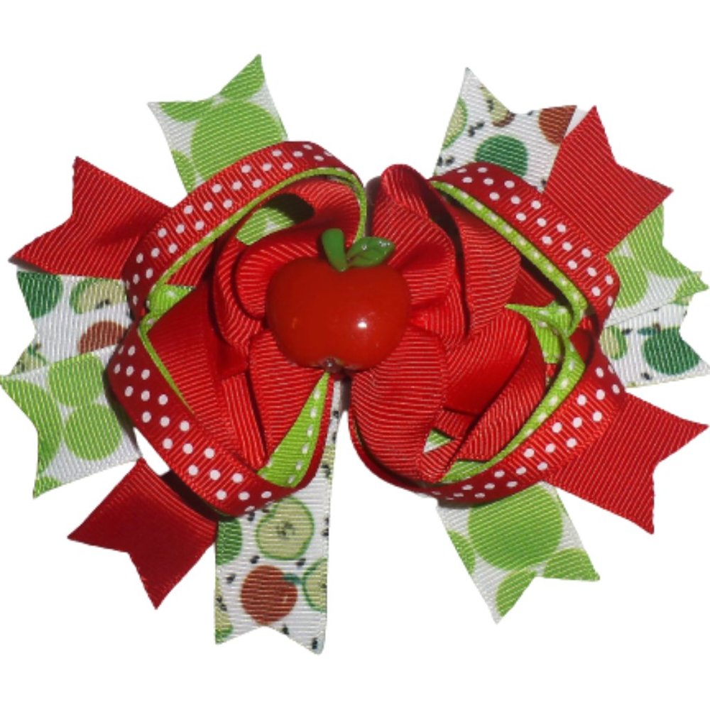 Back to School Apple Girls Hair Bow Clip 5 Inches